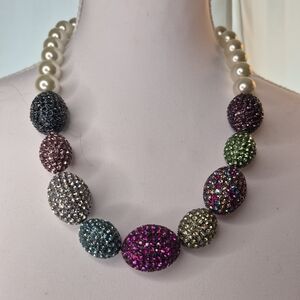 Joan Boyce Multi-color Pave Swarovski Crystal Egg and Pearl Necklace